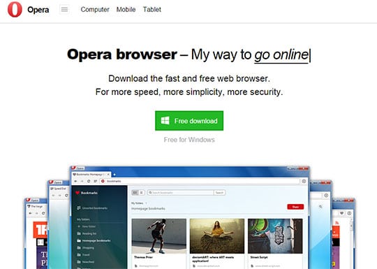 minimalist landing page opera