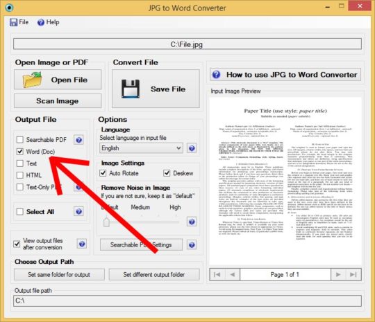 Select Output Format