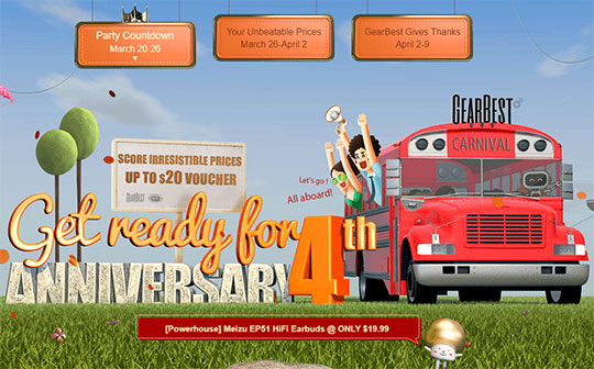 Huge Offers on GearBest 4th Anniversary Celebration – From 20th March To 9th April 2018