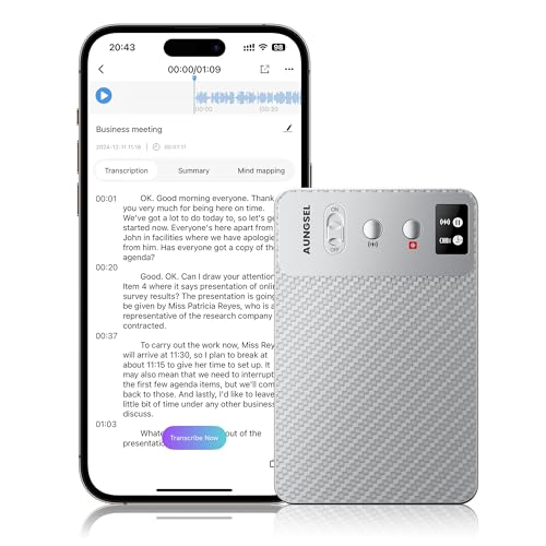 AI Voice Recorder, Transcribe & Summarize AI Audio Recorder, Support 121 Languages, 64GB Memory, Wireless Charging, App/Web Control, Digital Recording Device for Lectures, Meetings, Calls, White