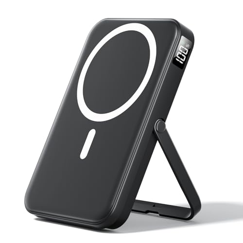 Forced to wrong size: 250x250, natural is 500x500! LENUTO for Magsafe Battery Pack 10000mAh Power Bank with Foldable Stand Portable Charger,PD 22.5W Fast Charge,Travel Essential Wireless Charger for iPhone 16/15/14/13/12 Series–Black