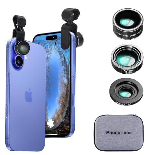Forced to wrong size: 250x250, natural is 500x500! Phone Camera Lens Kit Wide Angle 0.6X Macro 20X Fisheye 198° for Most (Black)
